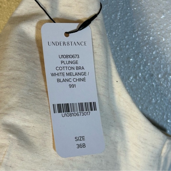 Understance Plunge Cotton Bra 36B White Melange Beige Wireless U20810673 NEW - Picture 4 of 9
